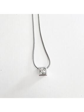 Christian Dior Crystal Square Pendant Necklace Silver Tone Costume Jewelry